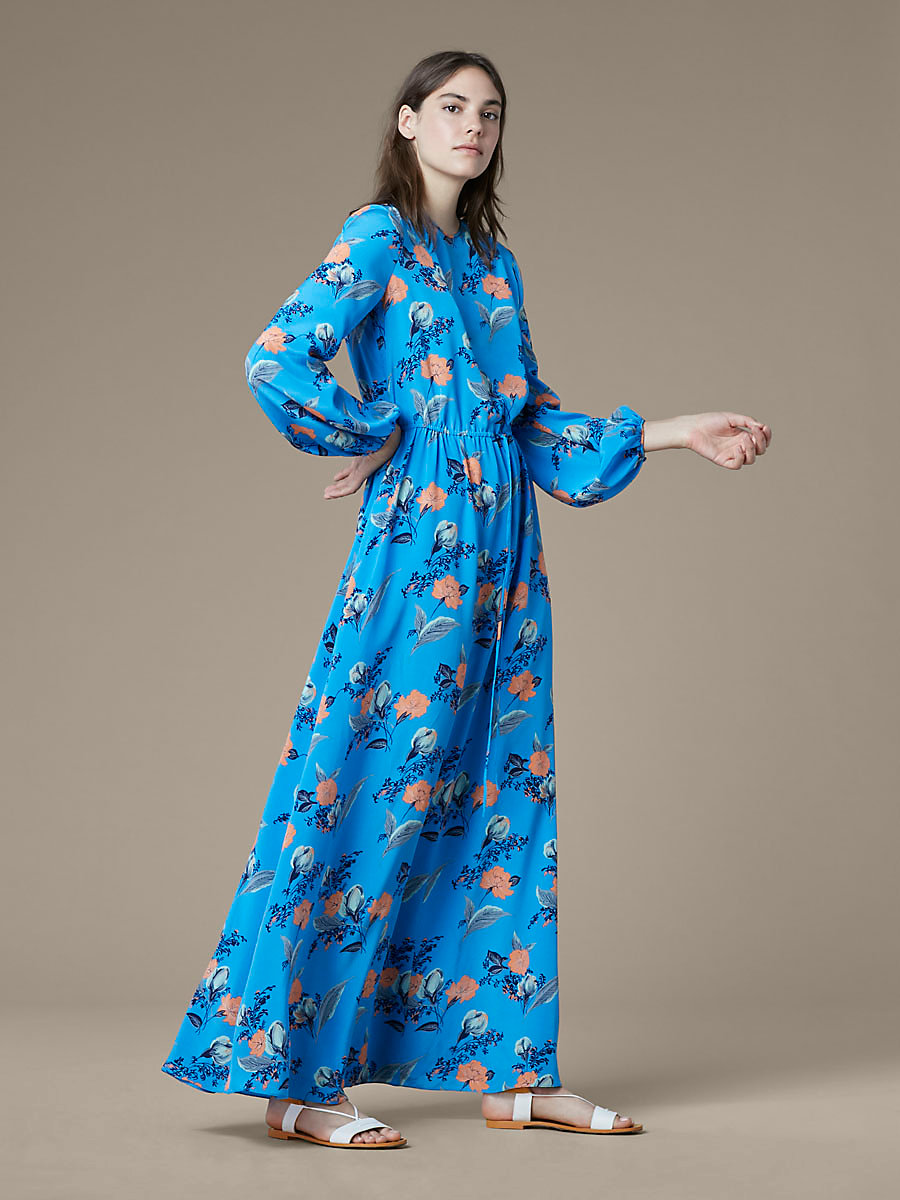 DVF PREMIUM BLUE FLORAL SILK DRESS